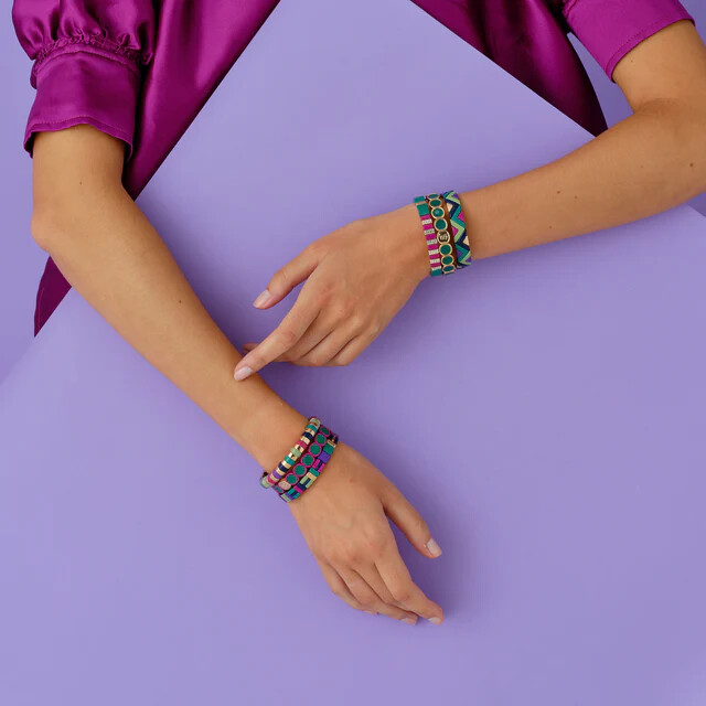 Bracelet Simone à bordeaux Colormind en métal émaillé emeraude et magenta
